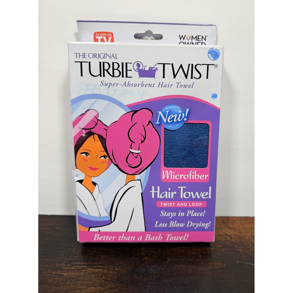 Turbie Twist Microfiber Hair Towel Blue Super‎ Absorbent Twist and Loop New Box